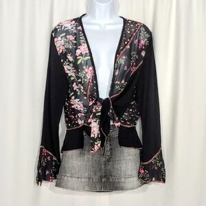 Y2k patchwork floral open front top